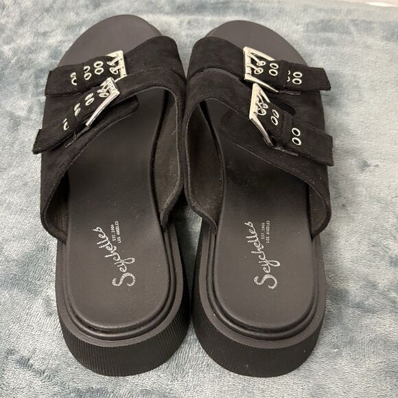Seychelles Buckle Platform Sandals Women’s Sz 8 Black Anthropologie - Picture 6 of 8
